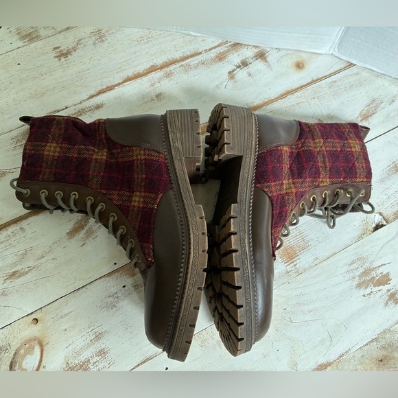 ROCK & CANDY Max booties BROWN & plaid lace-up ankle boot preppy grunge sz 8 EUC - Picture 7 of 11